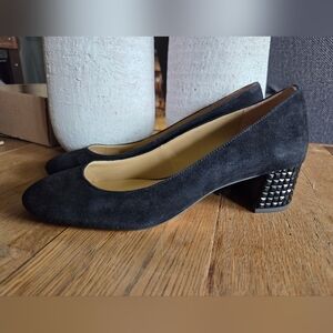 MK Black Suede Block Heel Pumps